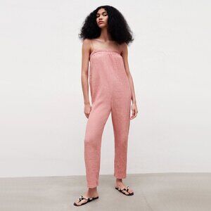 NWOT Zara dusty rose pink long gauze cotton blend sleeveless jumpsuit, XS